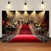 Fondo Fotografico Tappeto Rosso di Hollywood, Tema Uscita Film e Premio Oscar, Fondo Fotografico Focalizzato sull'Oro, Decorazioni per Eventi e Palchi