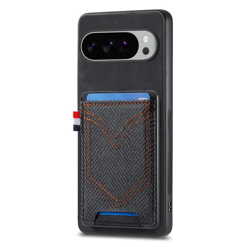 For Google Pixel 10 Pro XL Phone Case Retro Jean Cloth Texture Leather Back Cover with Card Holder