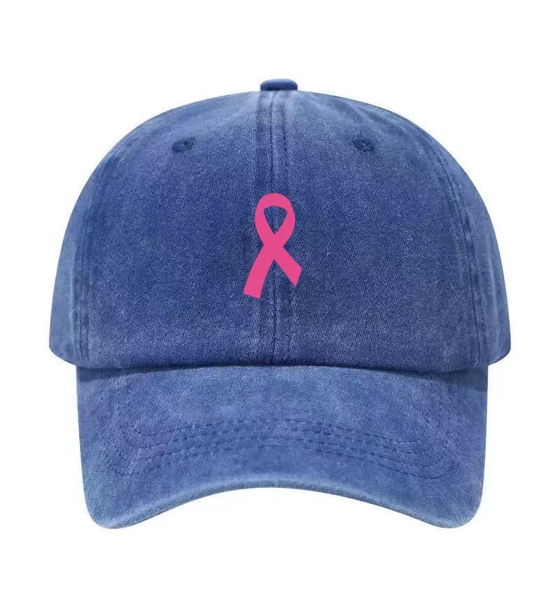 Pink Ribbon Printed Washed Cotton Adjustable Baseball Cap Classic Snapback Dad Hat Breathable Golf Fishing Outdoor Sun Cap