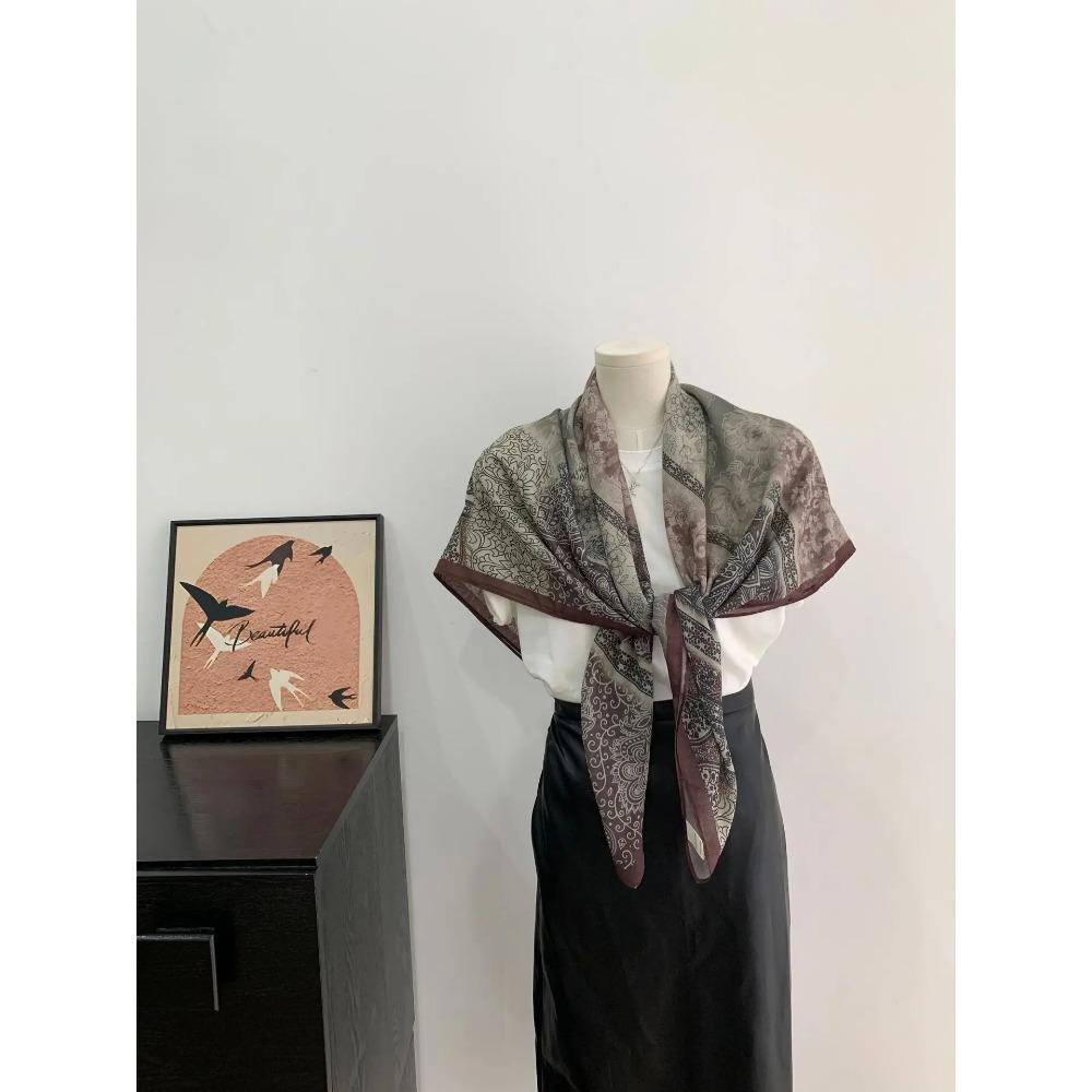 Head Scarf Women Square Scarf Thin Silk Like French Vintage Shawl Exclusive Design Spring Summer Autumn Lightweight Multipurpose