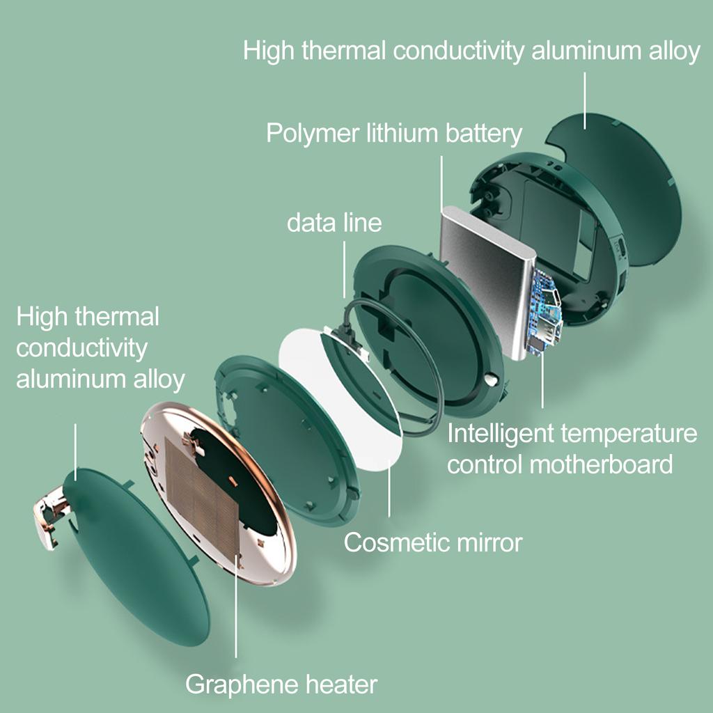 Multifunctional Hand Warmer 2 Temperature Modes Fast Heating 3 In 1 Mini Portable Makeup Mirror