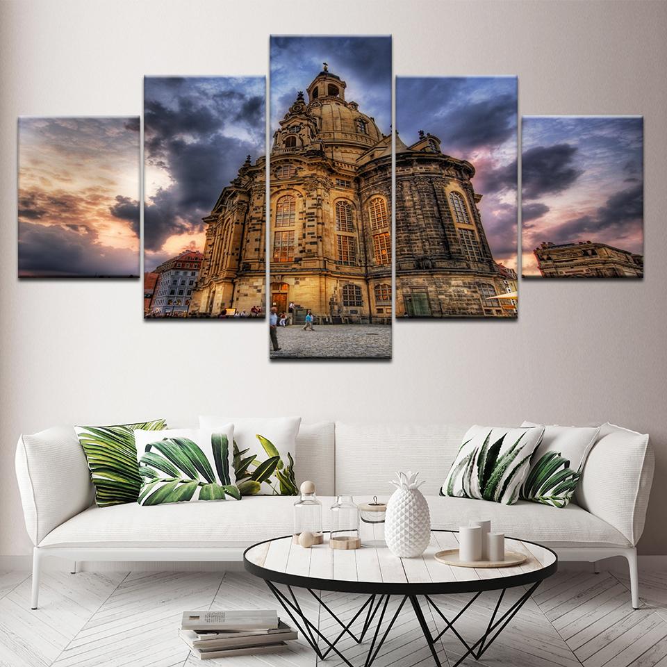 Canvas Painting Dresden Frauenkirche City Architecture 5 Pieces Art Modular Wallpapers Poster Print for Living Room Home Decor