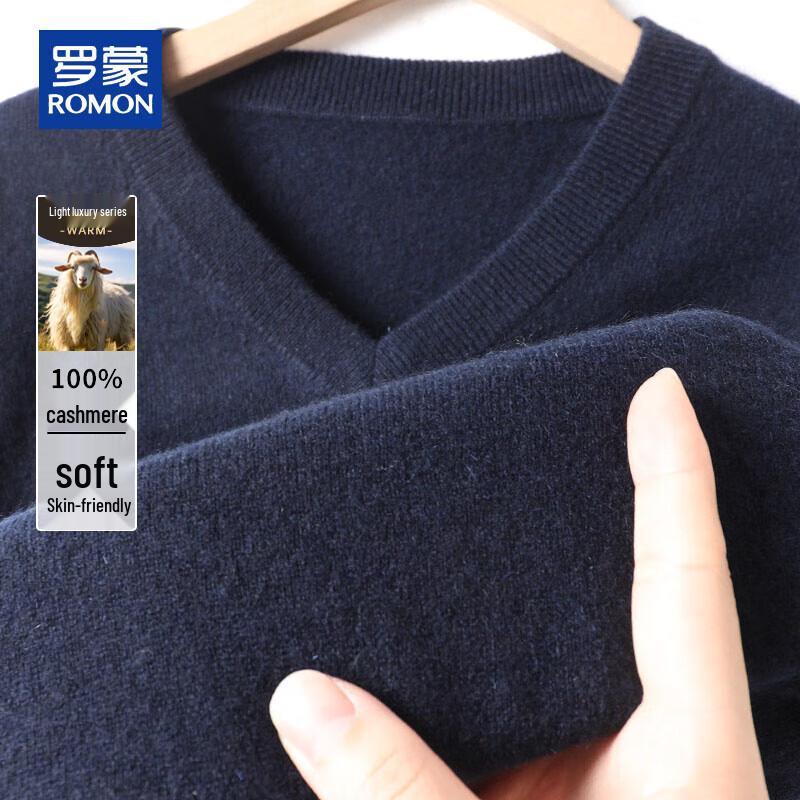 ROMON Men's Thick 100% Cashmere V-Neck Pullover Sweater