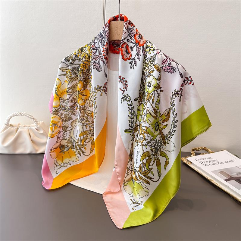Lavender Imitation Silk Printing Large Square Scarf Silk Scarf Shawl Headscarf Beach Scarf Neck Protection Scarf
