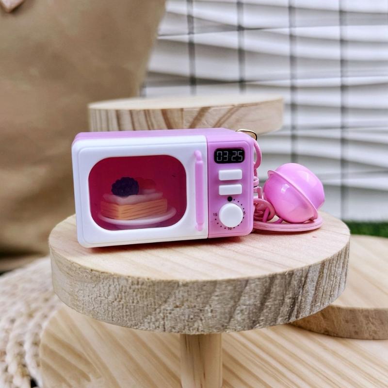 Realistic Pretend Microwave Keyring Fit for Phones Educational Role Play Toy With Rotating Knob And Light Sound Effects
