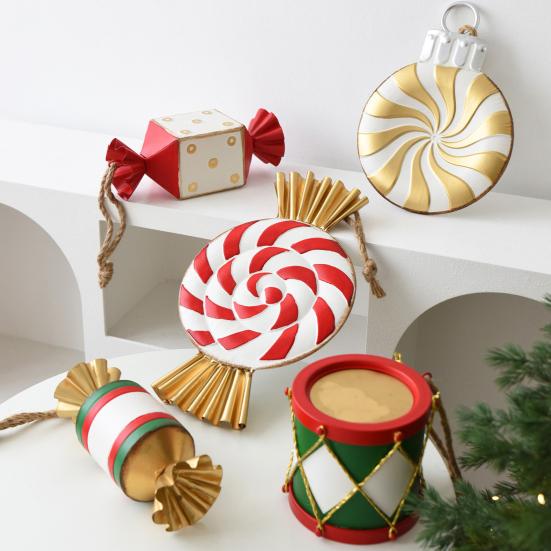 Metal Christmas Ornament Iron Gift Box/Candy/Drum Hanging Decorations for Christmas Tree