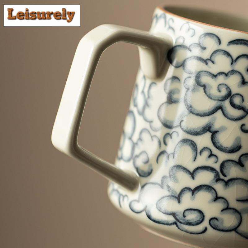 400ml Starožitný Porcelánový Filtr Ru Kiln Oddělovač Čaje Šálek Šťastné Oblaky Kancelářský Pracovní Šálek Osobní Hrnek na Vaření Čaje Nápojové Sklo