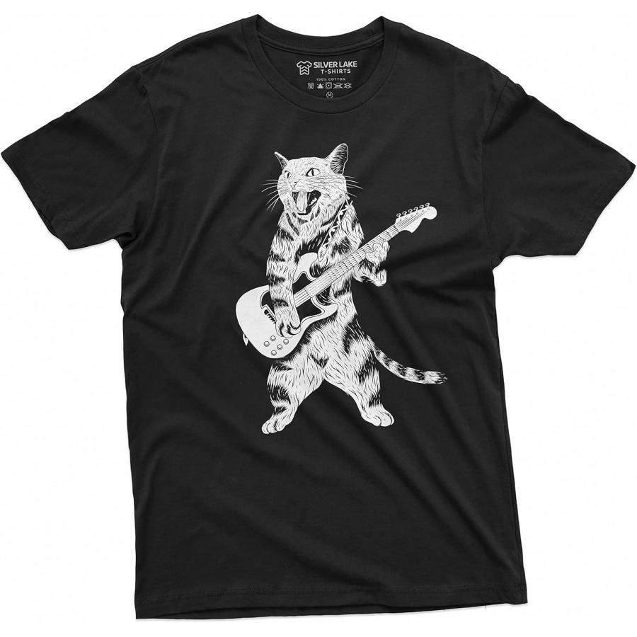Cat Guitarist Rock Music Tee band jazz country Guitar T-Shirt funny musical Pet tshirt, Black, Large XXXXXL