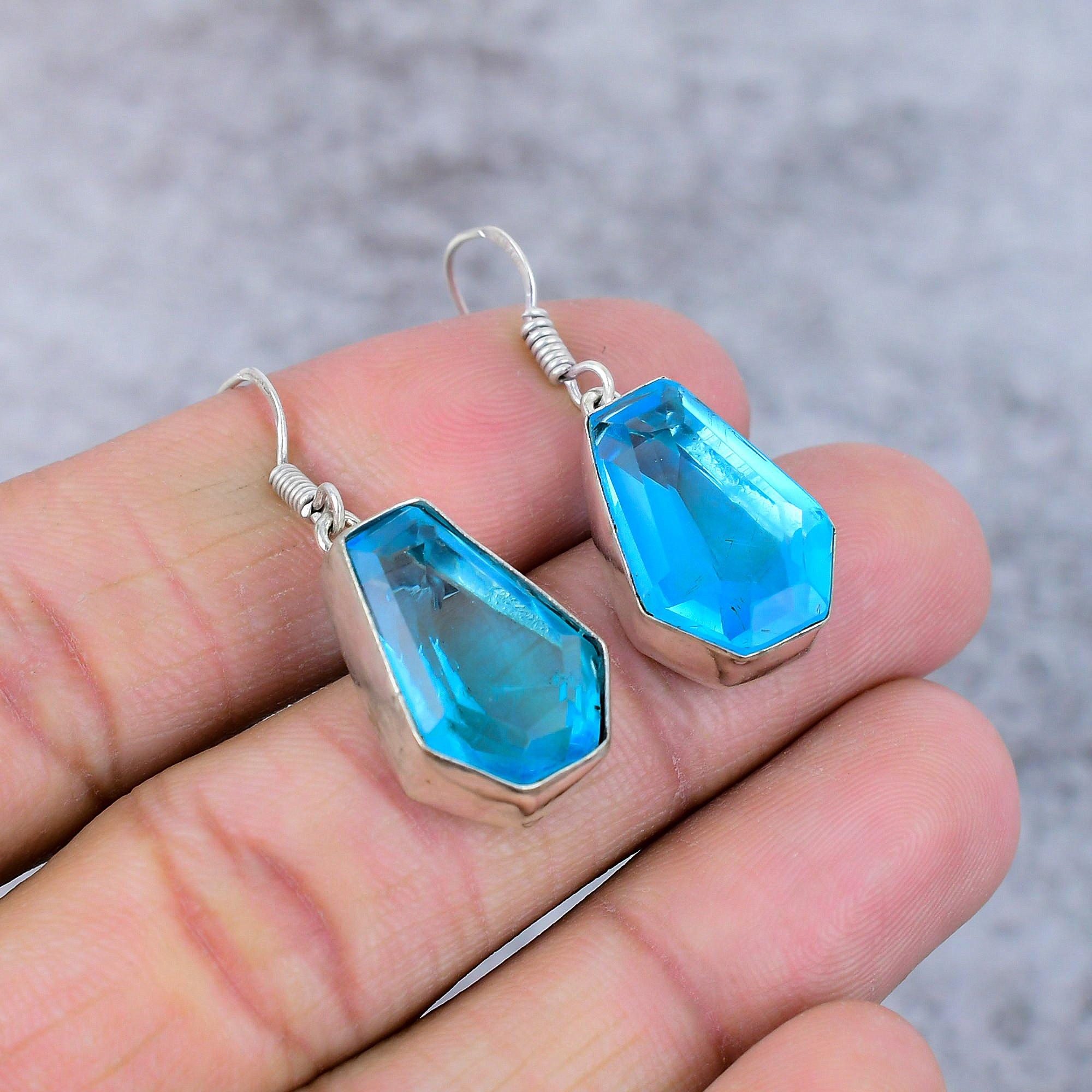 

Swiss Blue Topaz Gemstone 925 Sterling Silver Jewelry Earring 1.58 M-361