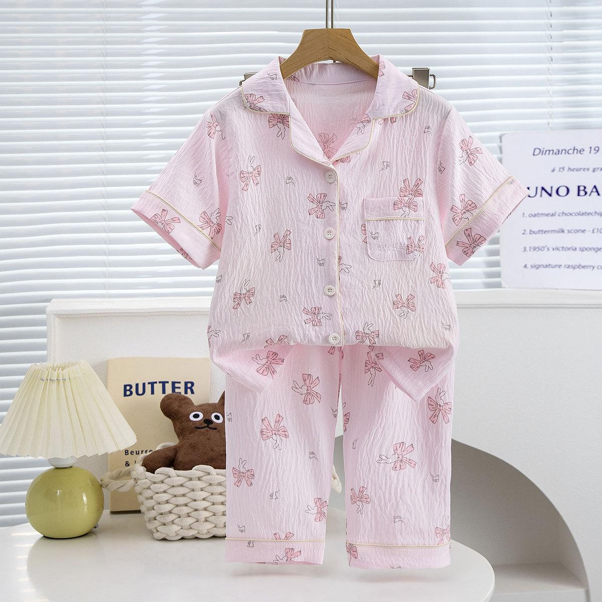 

Детская пижама с короткими рукавами, кардиган для девочек, летний тонкий срез, дышащий домашний костюм для мальчиков 120