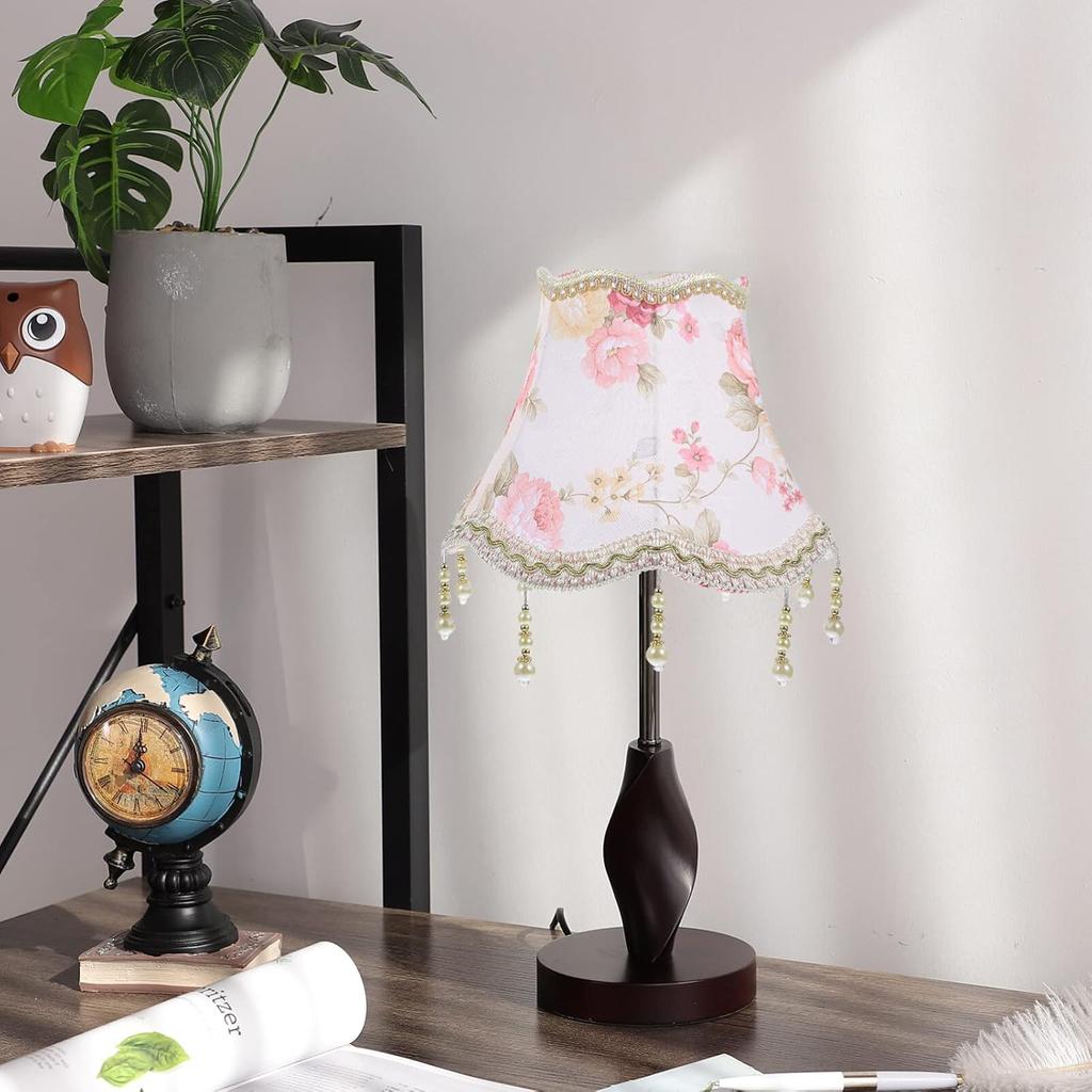 DOITOOL European Fringe Lamp Shade Cover Fabric Table Lampshade with Beads Decorative Light Shade for Bedroom and Living Compatible
