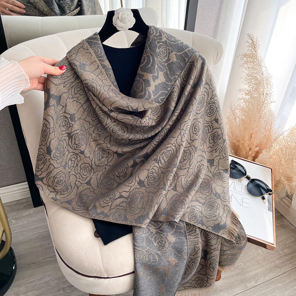 Double-Sided Imitation Cashmere Thickened Warm Camellia Scarf Air-Conditioned Room Travel Neck Shawl