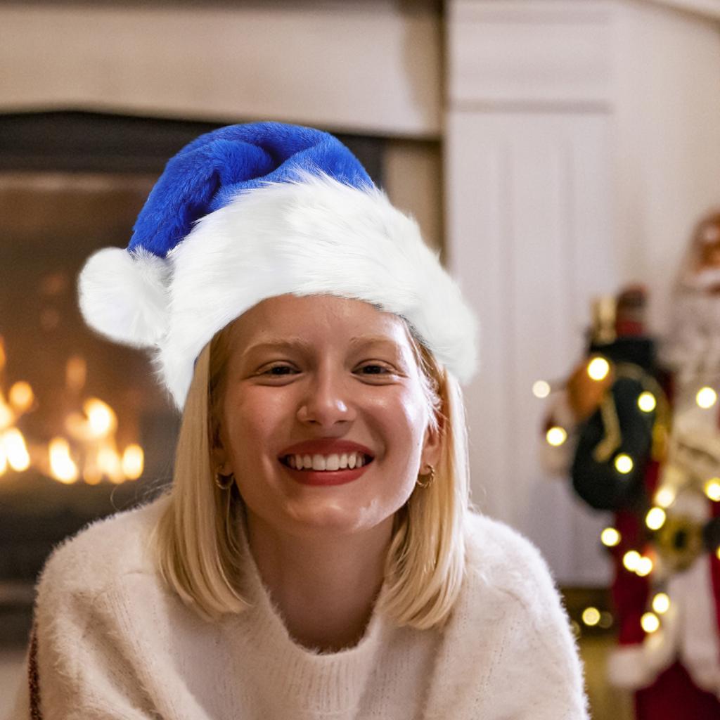 2Pcs Santa Hats Comfortable Soft Christmas Caps Medium Size Xmas Hats Party Headwear Hats,christmas Hat Santa Blue Hat