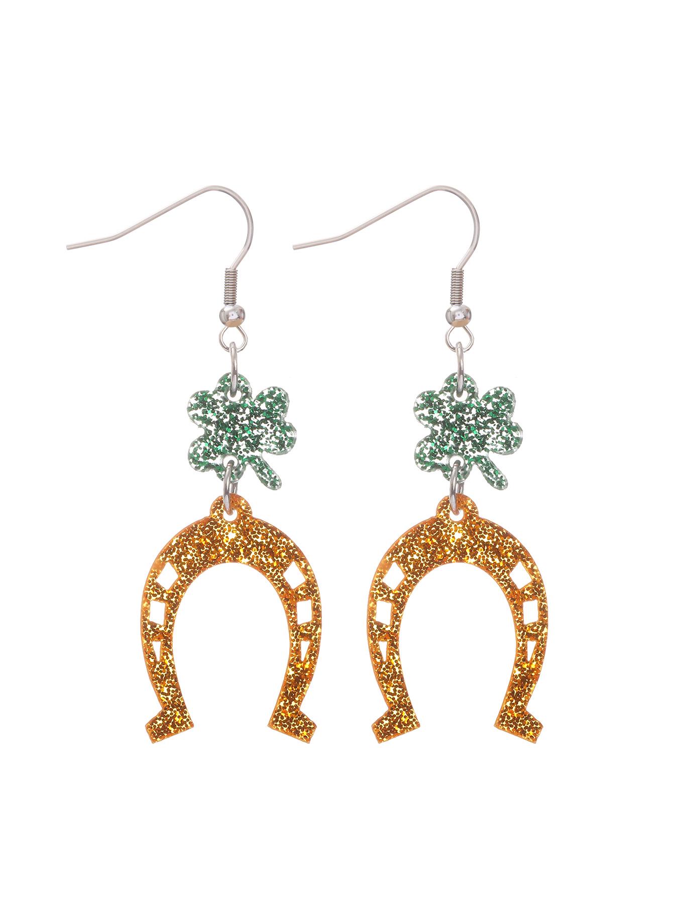 St. Patrick s Day Green Shamrock Horseshoe Sequin Earrings