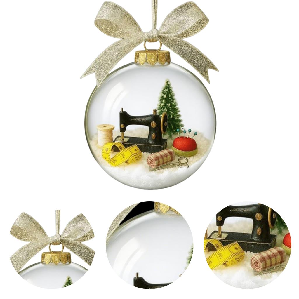 Sewing Machine Themed Ball Craft Decor Holiday Sewing Snow Globe Ornament Hangable Keepsake for Indoor Wall Door Fireplaces