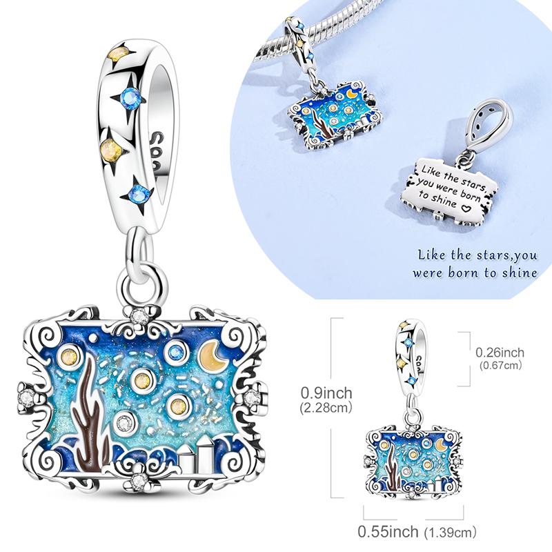 Original Copper Charm Bead Starry Sky Paint Pendant Fit Original Bracelets Necklace For Women Diy Accessories Gift