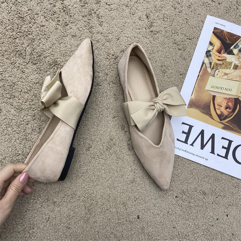 Bow Tie Mary Janes Shoes Women Elegant Daily Pointed Toe Flats Shoes Ladies Pu Leather Spring Autumn Casual Black Loafers
