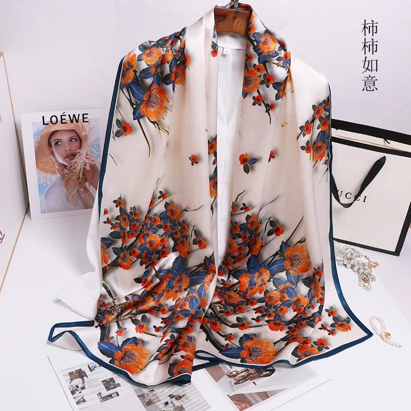 Chinese Ethnic Flower Style 100% Silk Scarves Shawls Long Silk Scarf 170*52Cm