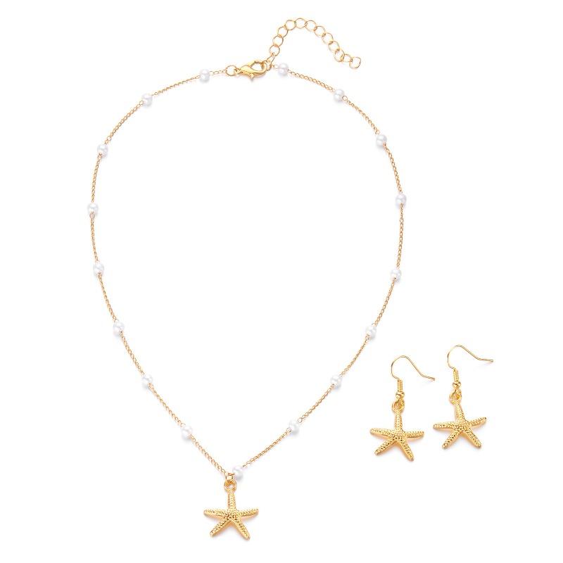 

High-end starfish pearl earrings, necklace, and bracelet set - niche vintage jewelry