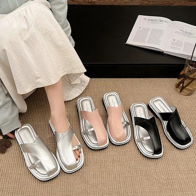 Fashion Women Flats Slipeprs Mules Shoes Designer 2025 New Summer Casual Slingback Sandals Fashion Square Toe Woman Shoes Zapatillas