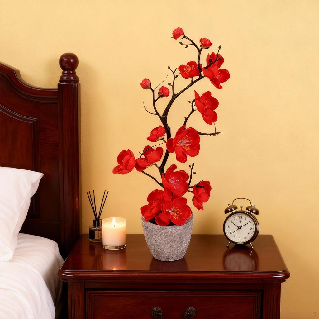 Künstliche Pflaumenblüte im Topf, Kunstpflanzen, Mehrzweck-Bonsai-Blume für den Innenbereich