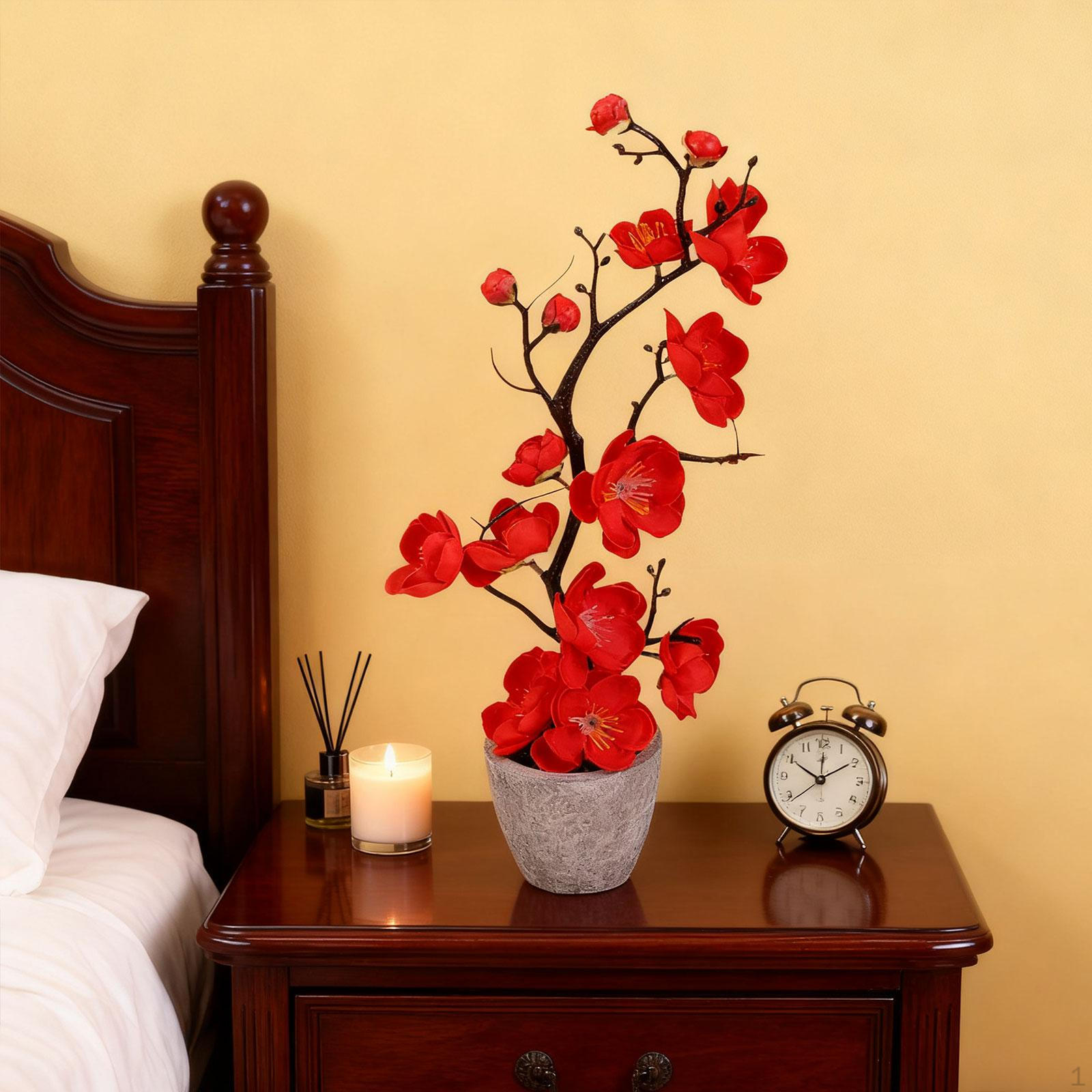 Искусственное комнатное растение цветущая слива, многоцелевое бонсай с цветком для дома красный