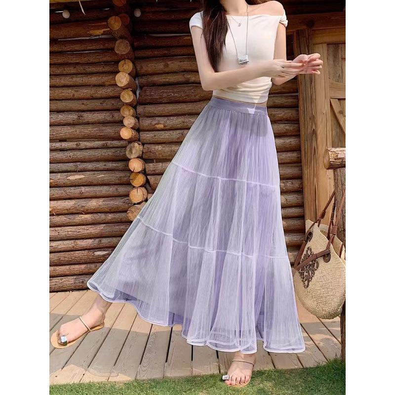 2026 Spring Plus Size Women s Korean Style Patchwork Elastic Waist Skirt 2XL