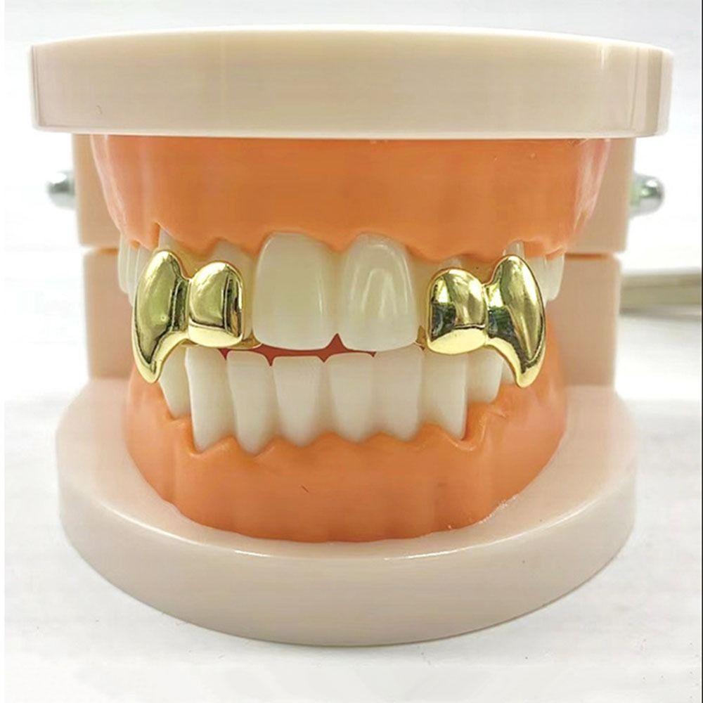 2Pcs/Set Double Glossy Tooth Caps Gold Silver Color Fangs Dental Grills  for Women Men