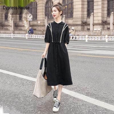 Women's Color-block Single-breasted Drawstring Midi Dress