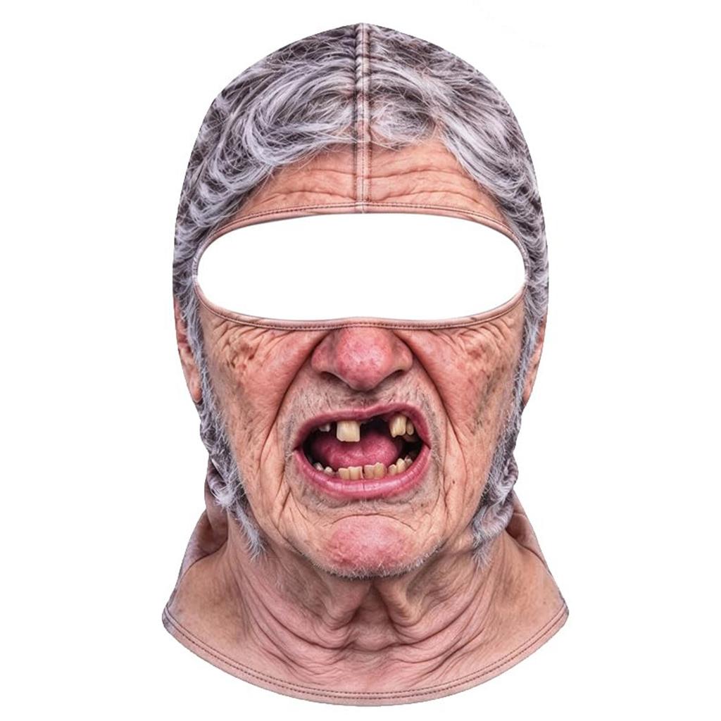Novinka Starý muž obličej lyžařská, Vtipný realistický 3D tištěný celoobličejový zimní, Větruodolný venkovní kryt pro muže a ženy (Sluneční brýle nejsou součástí dodávky)