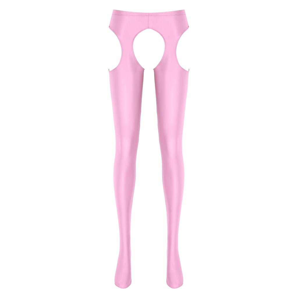 Damskie Rajstopy Bez Krocza Błyszczące Rajstopy Średnio Wysoki Stan Styl Wycięty Elastyczny Pas Wąskie Legginsy
