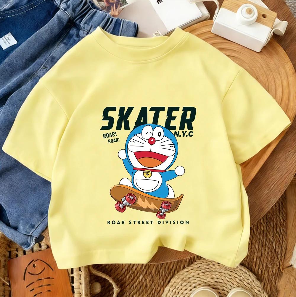 2026 Summer Kids' T-Shirt Doraemon Cute Design Fashionable Crew Neck Casual Streetwear