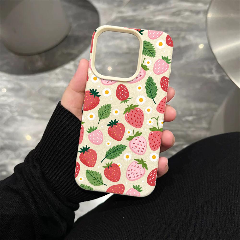 

Цветы клубники Милый чехол для телефона для iPhone 16 11 13 Pro Max 12 14 15 ProMax XS X XR Plus 17 Air Cases INS Ударопрочный Fundas iPhone 15