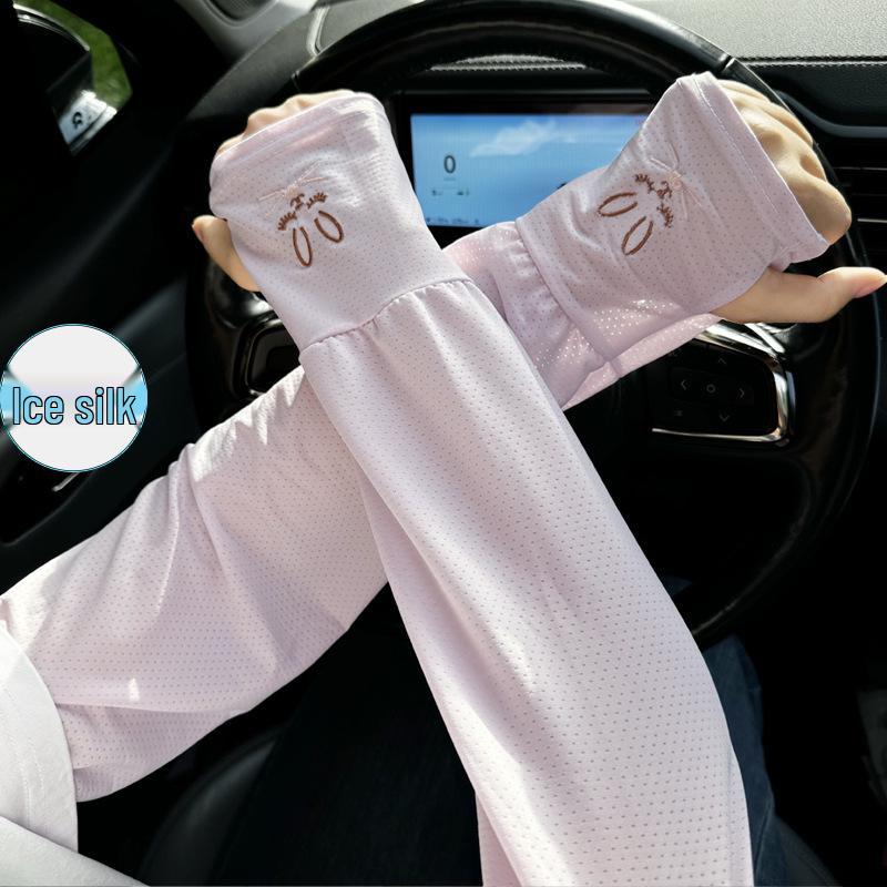 Ice Silk Sun Protection Sleeves with Finger Gloves - UV Protection, Breathable, Loose Fit for Men & Women
