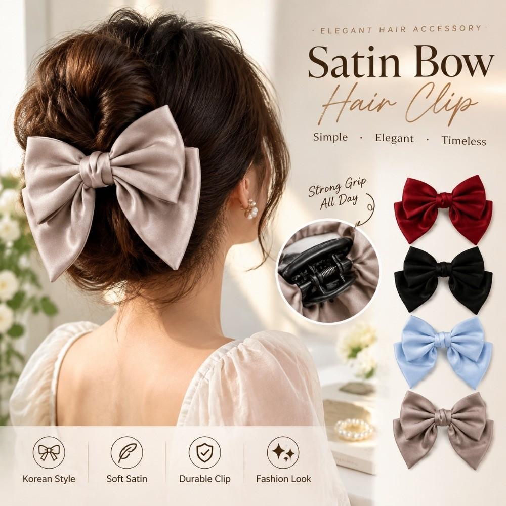 Satin Bowknot Hair Clip Spring Clip Hair Accessory Daily Wear French Hair Bow Clip Girls