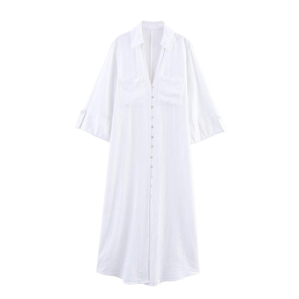Summer 2025 Women's Fashion: European & American Style Linen Shirt Dress