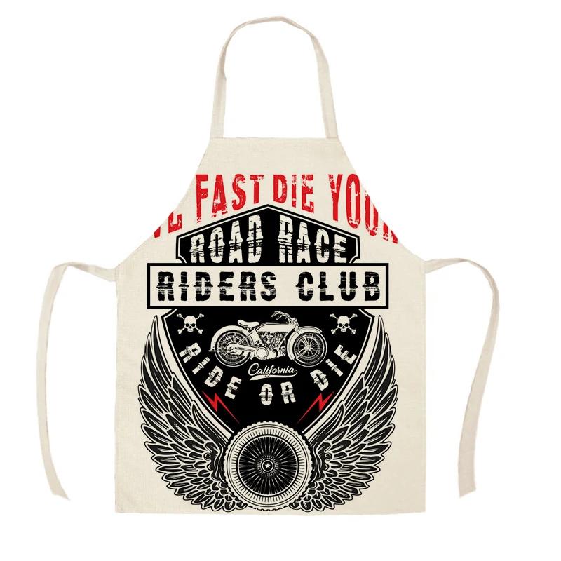 

Retro Motorcycle Poster Kitchen Apron Art Letter Printing Riding Cotton Linen Men s Household Cleaning Tools 47x38cm
