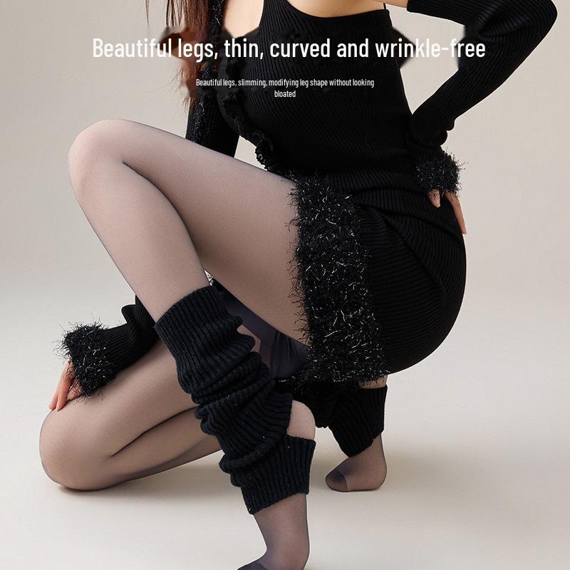Double-Layer Velvet Black Silk Leggings - Women's Autumn/Winter Transparent Thin Stockings