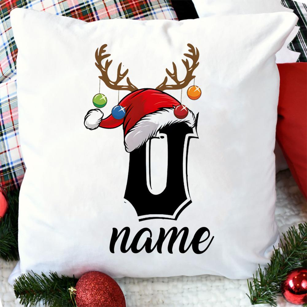 Personalised Christmas Pillow Case Initial with Name Cushion Cover Xmas Party Decor Home Pillowcase Xmas Gift for Family Friends