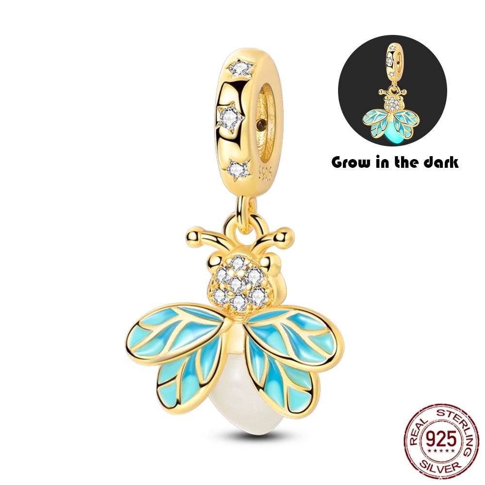 925 Silver Glow in the dark Firefly Honeybee Star Charms Beads Fit 925 Original Bracelets Fine DIY Jewelry Gift Women
