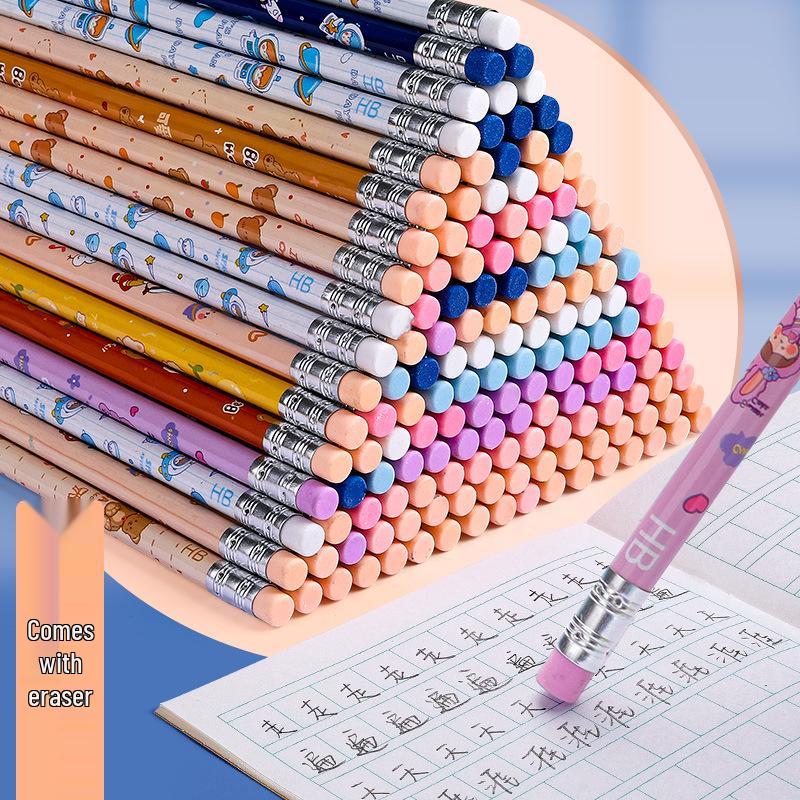 Kaba Bear Trojhranné dřevěné tužky pro děti – Kreslený design pro správný úchop pro žáky základních škol