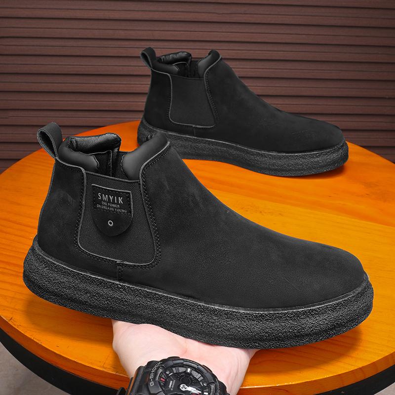 

Осенняя мода на платформе мужские короткие ботинки универсальные повседневные рабочие износостойкие нескользящие ботильоны повседневные кроссовки 43 чёрный