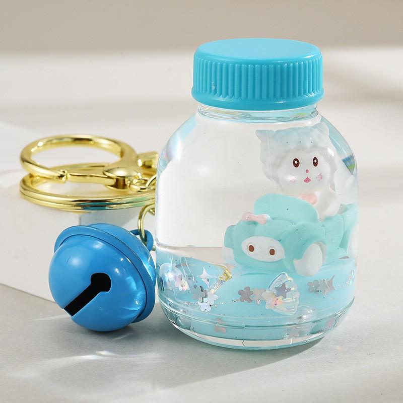 Cartoon Quicksand Bottle Car Keychain - Cute Girl Acrylic Bag Pendant Accessory