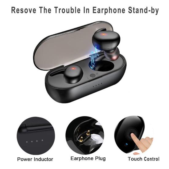 Y30 Pravá bezdrátová stereo sluchátka kompatibilní s Bluetooth 5.0 Přenosné dotykové ovládání Vodotěsné bezdrátové sluchátko do uší pro sport