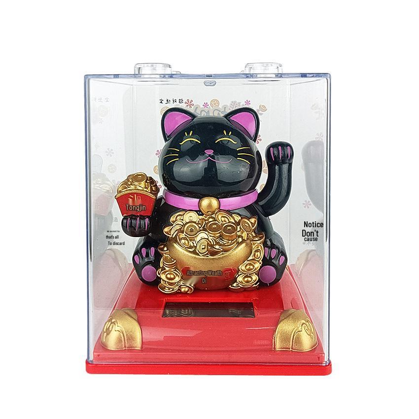 Y Solar Fortune Cat Waving Hand Ornament: Light-Powered Decor for Car, Living Room, or Office Desk