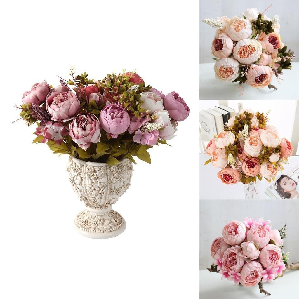 8 Heads Artificial Silk Peony Bouquet For Realistic Wedding Decor**