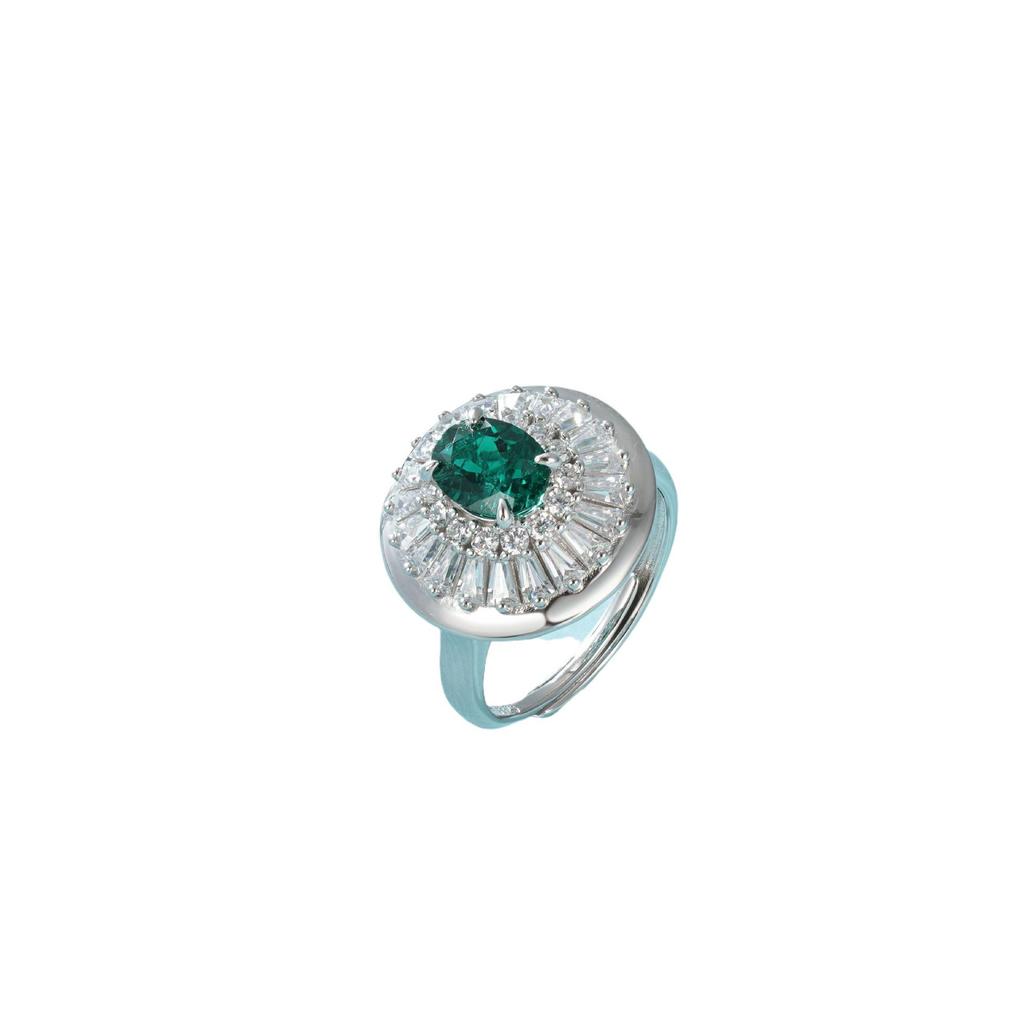Elegant Emerald Cultured Gemstone Ring In S925 Silver with European and American Style