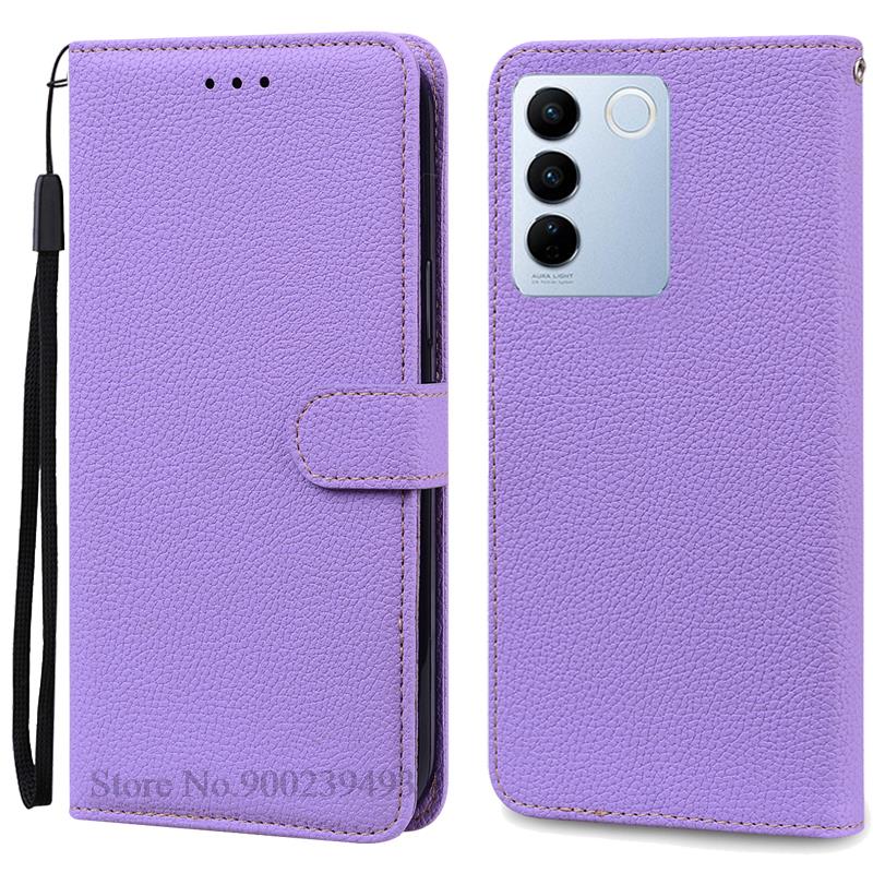 

Для Vivo V27 Чехол V27 Pro / V27E V2237 Кошелек кожаный флип Fundas Coque для Vivo V27 5G V2231 V2246 V 27 Pro V2230 Чехлы для телефонов For Vivo V27E светло-фиолетовый