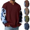 Men's Camouflage Stylish V-Neck Ribbed Textured Long-Sleeve T-Shirt