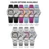 Skeleton Mechanical Watches Rose Gold Case Diamond Bezel Luminous Waterproof Fluororubber Strap Watch